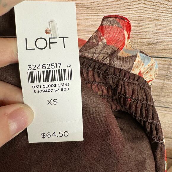 NWT Ann Taylor LOFT Bohemian Blouse Top Women's Size XS Red Ruffle0 - Picture 5 of 6